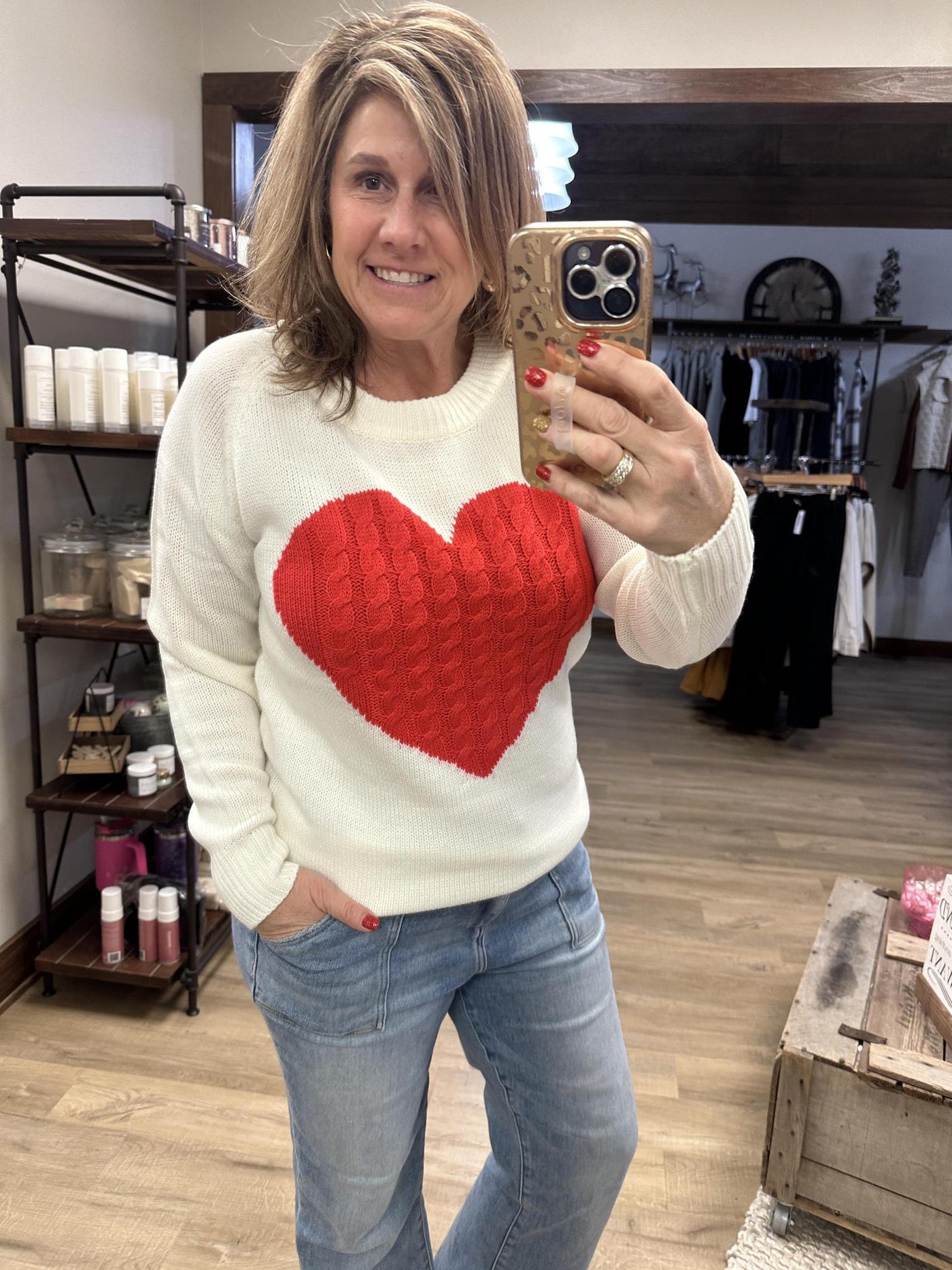 White sweater w/heart