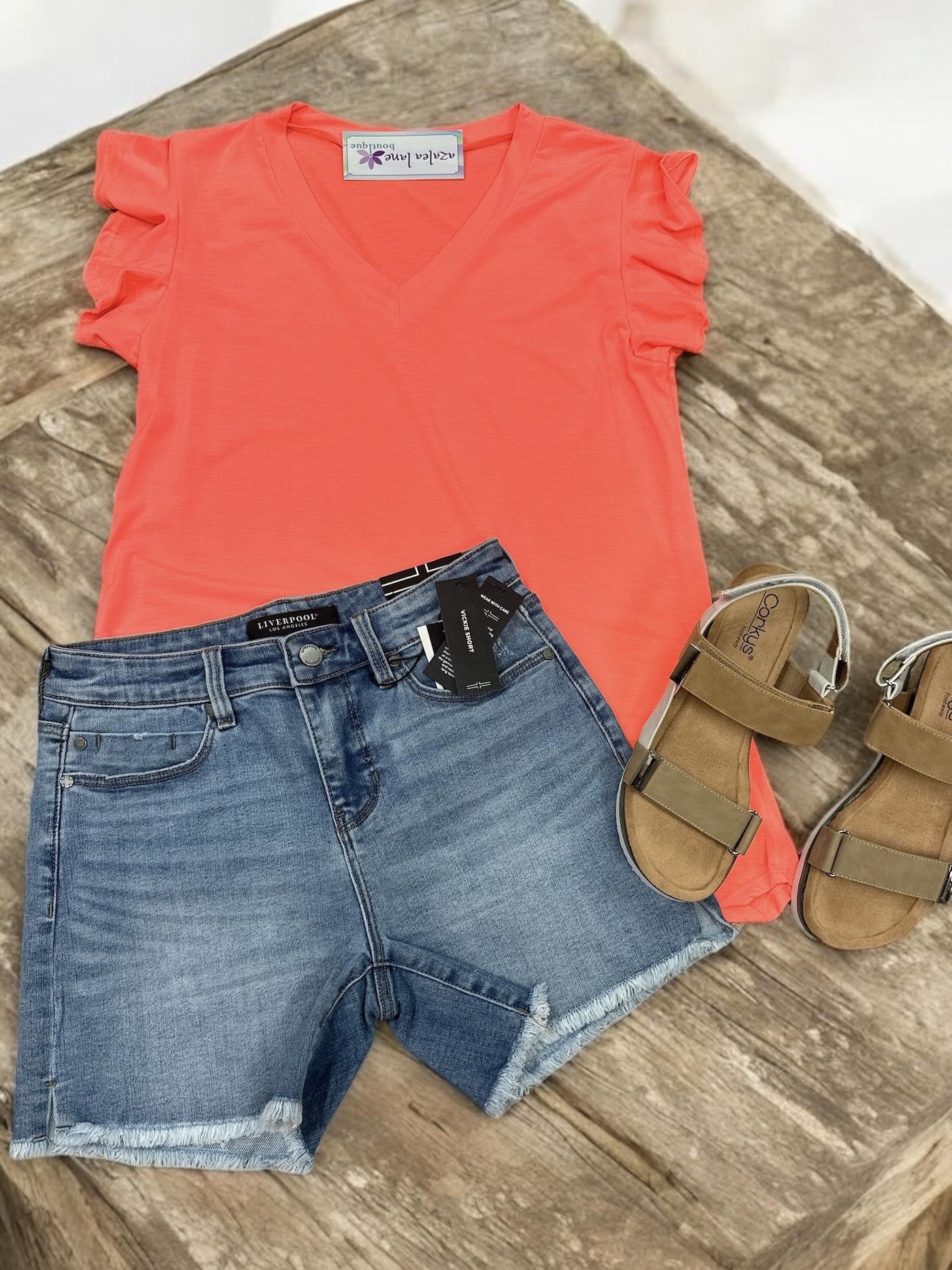 Neon Coral Ruffle Sleeve Tee