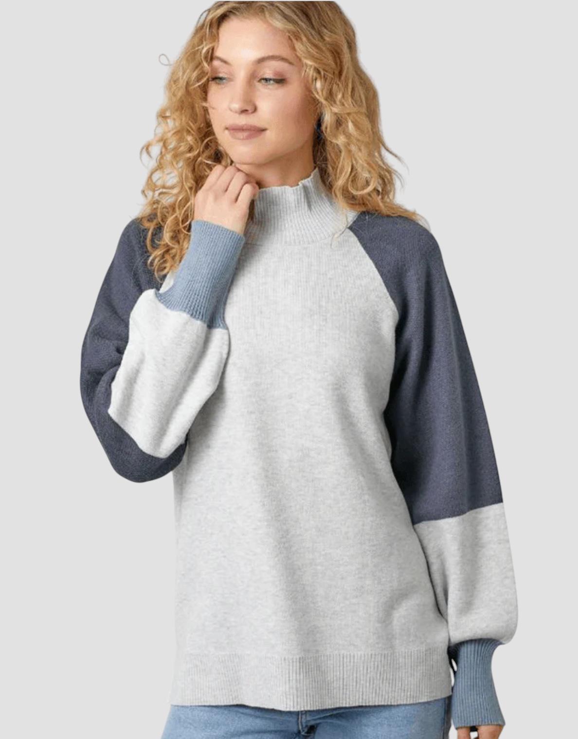 Mock Neck Color Blocked Sweater