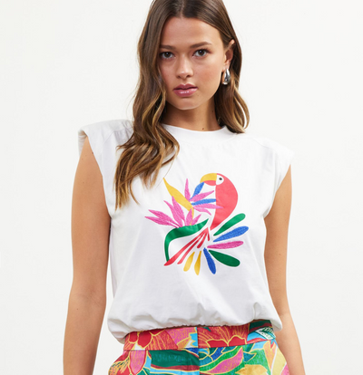 Abstract Bird Embroidered Top