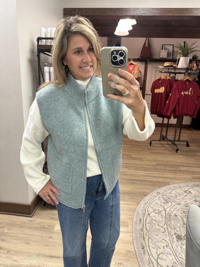 Mock Neck Zipper Vest-Jade
