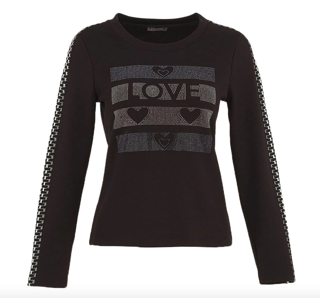 Dolcezza Embellished Long Sleeve Top-Black