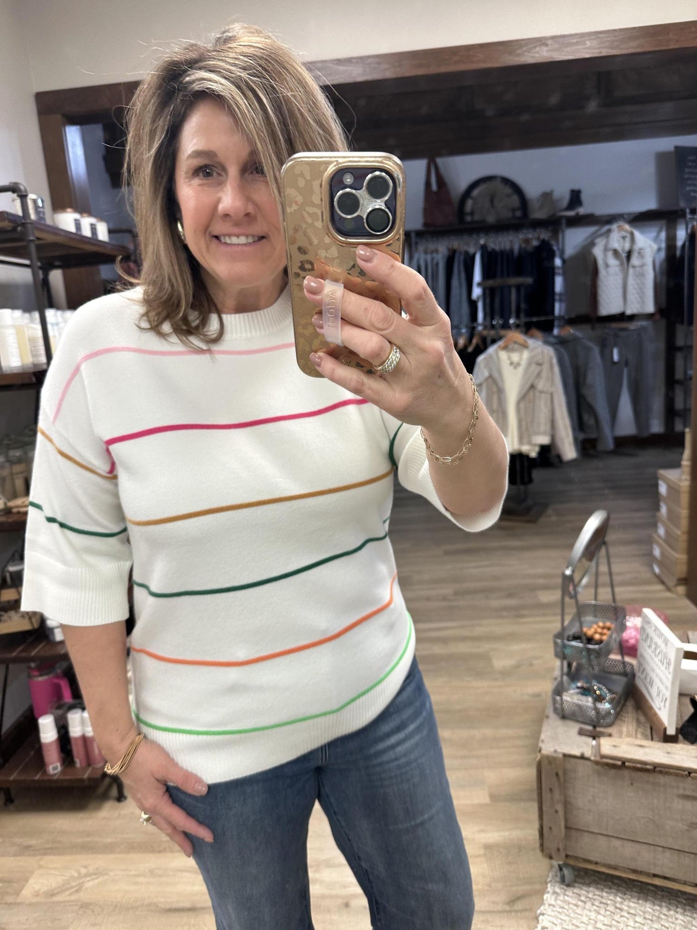 Striped Half Sleeve Drop Shoulder Sweater