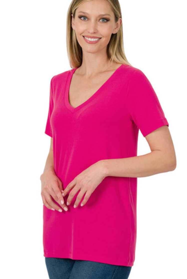 SHORT SLEEVE V-NECK-pink