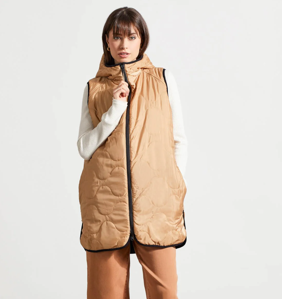 Tribal Reversible Hooded Puffer Vest W/ Hi-Low Hem