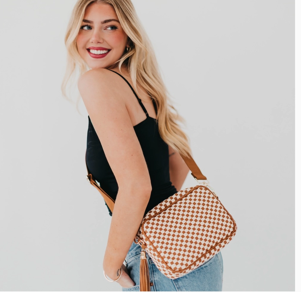 Woven Willow Crossbody-brown Chk