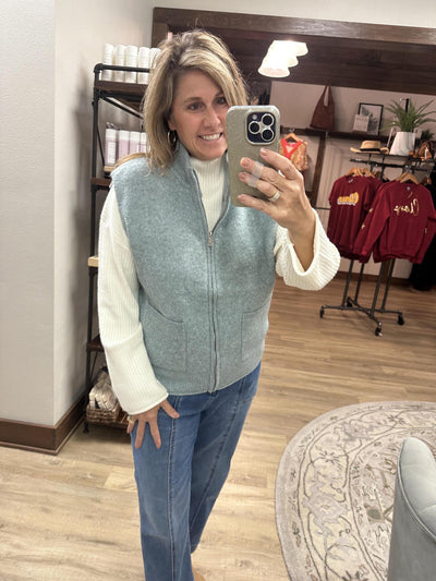 Mock Neck Zipper Vest-Jade