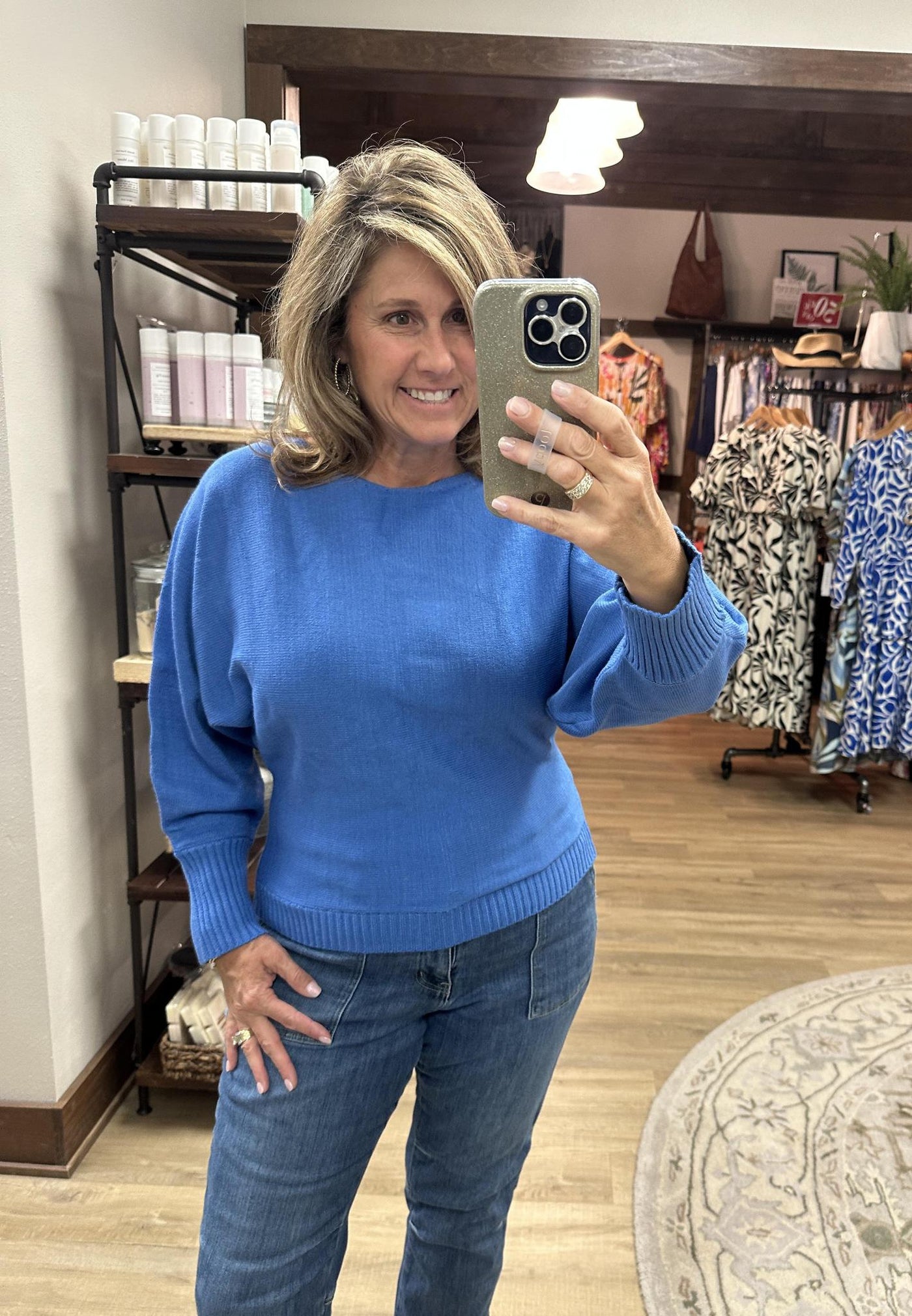 Blue Raglan Sleeve Sweater