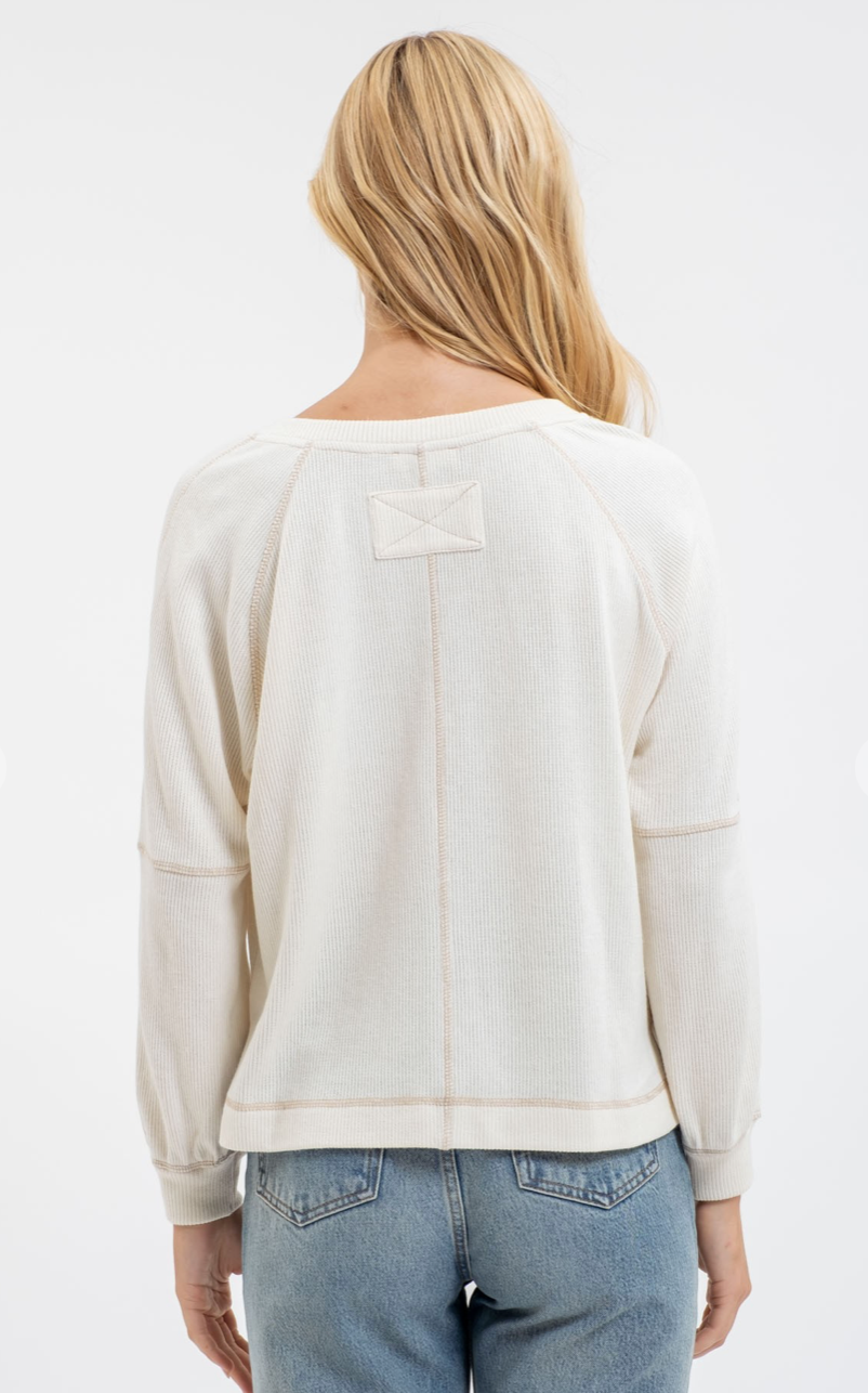 Cream split Neck top