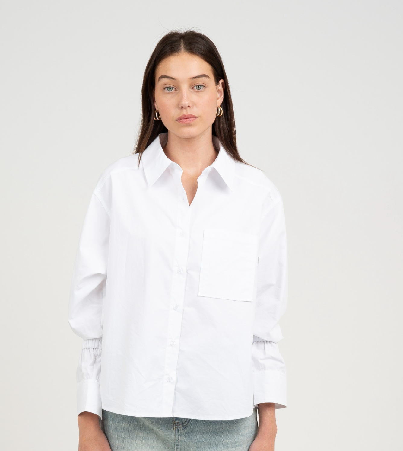 White Elastic Sleeve Blouse