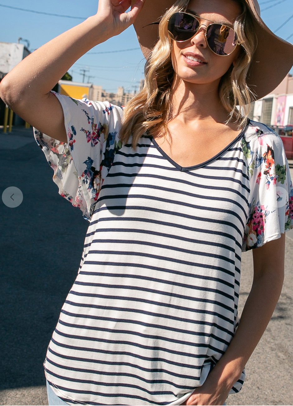 Floral Stripe Mixed Top