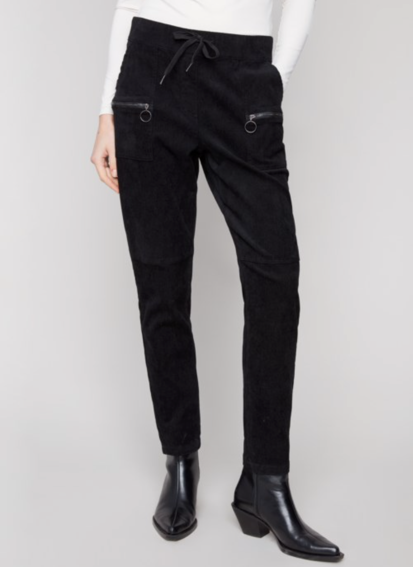Charlie B Black Pull on Cord pants