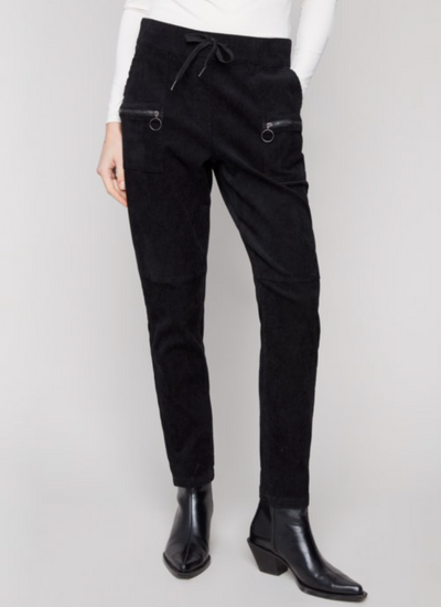 Charlie B Black Pull on Cord pants