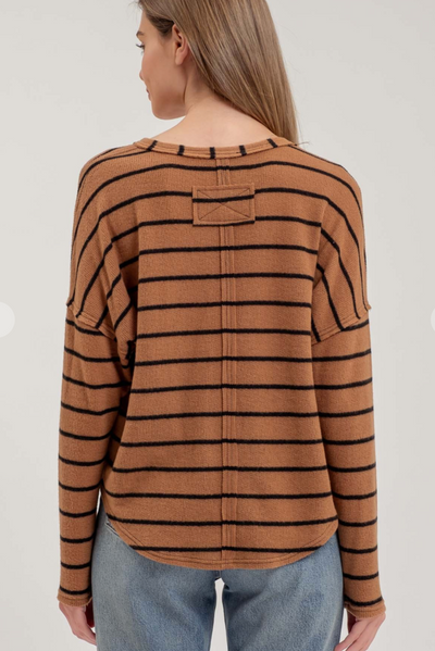 Brown/Black Stripe Split Neck