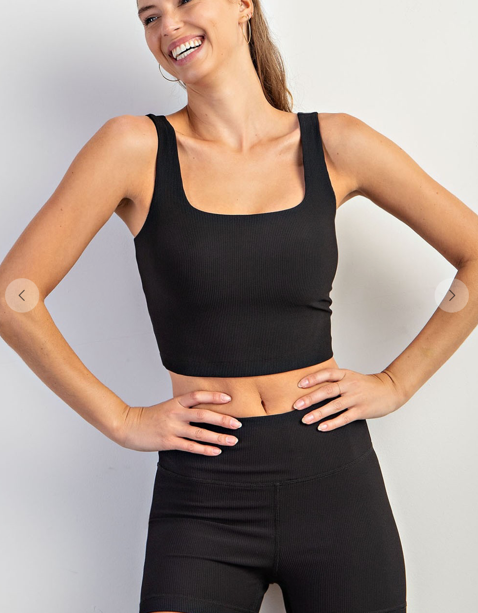 Ribbed Black Square Neck Crop