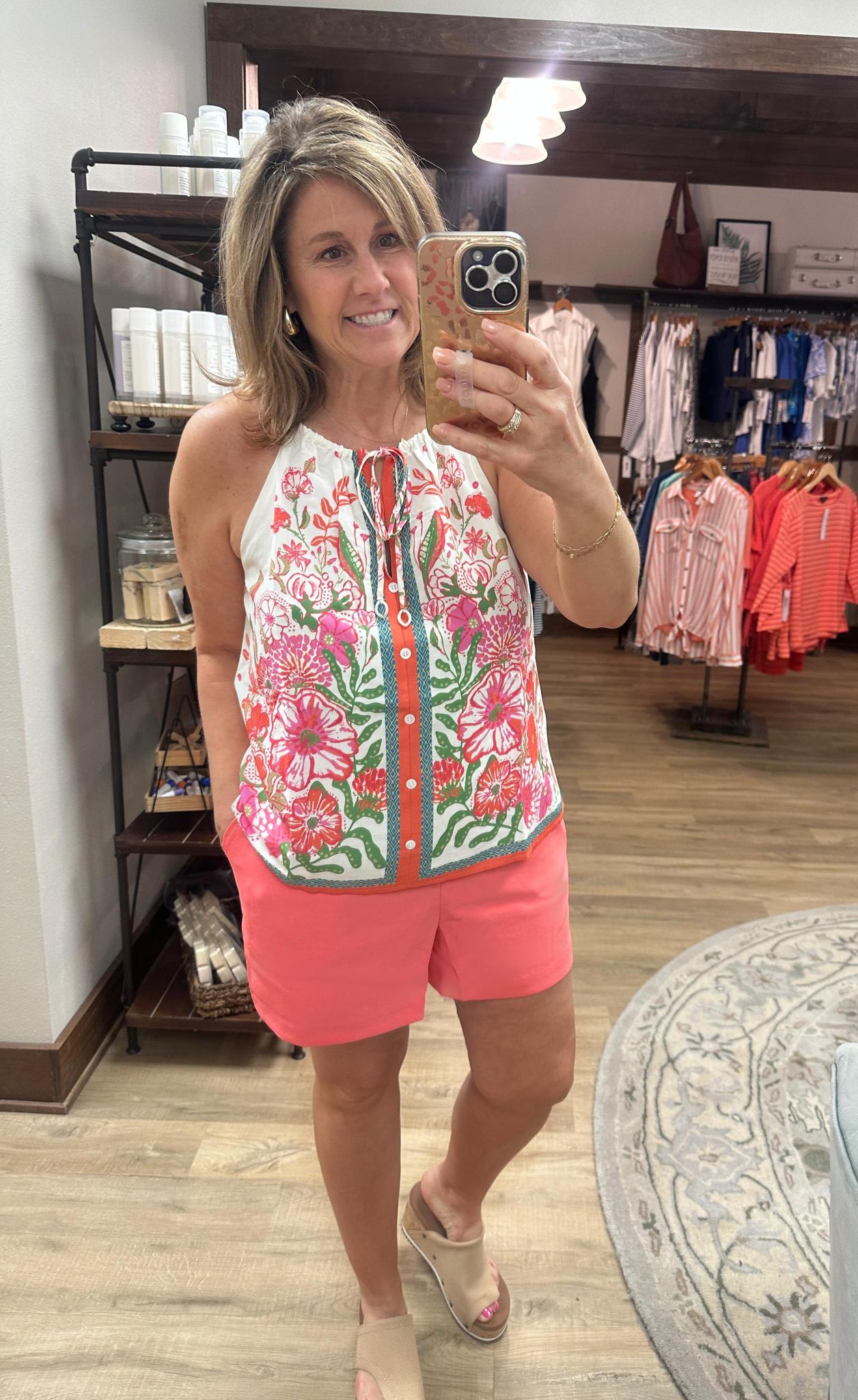 Coral Boarder Print Top