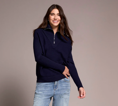 Tribal Soft Zip-Up V-Neck Sweater