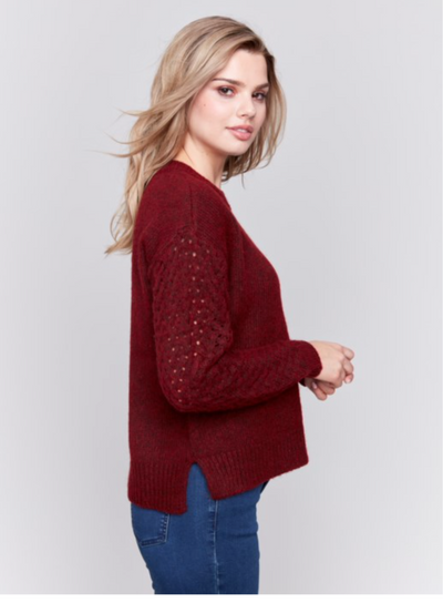 Woven Sleeve Plushy Knit Sweater