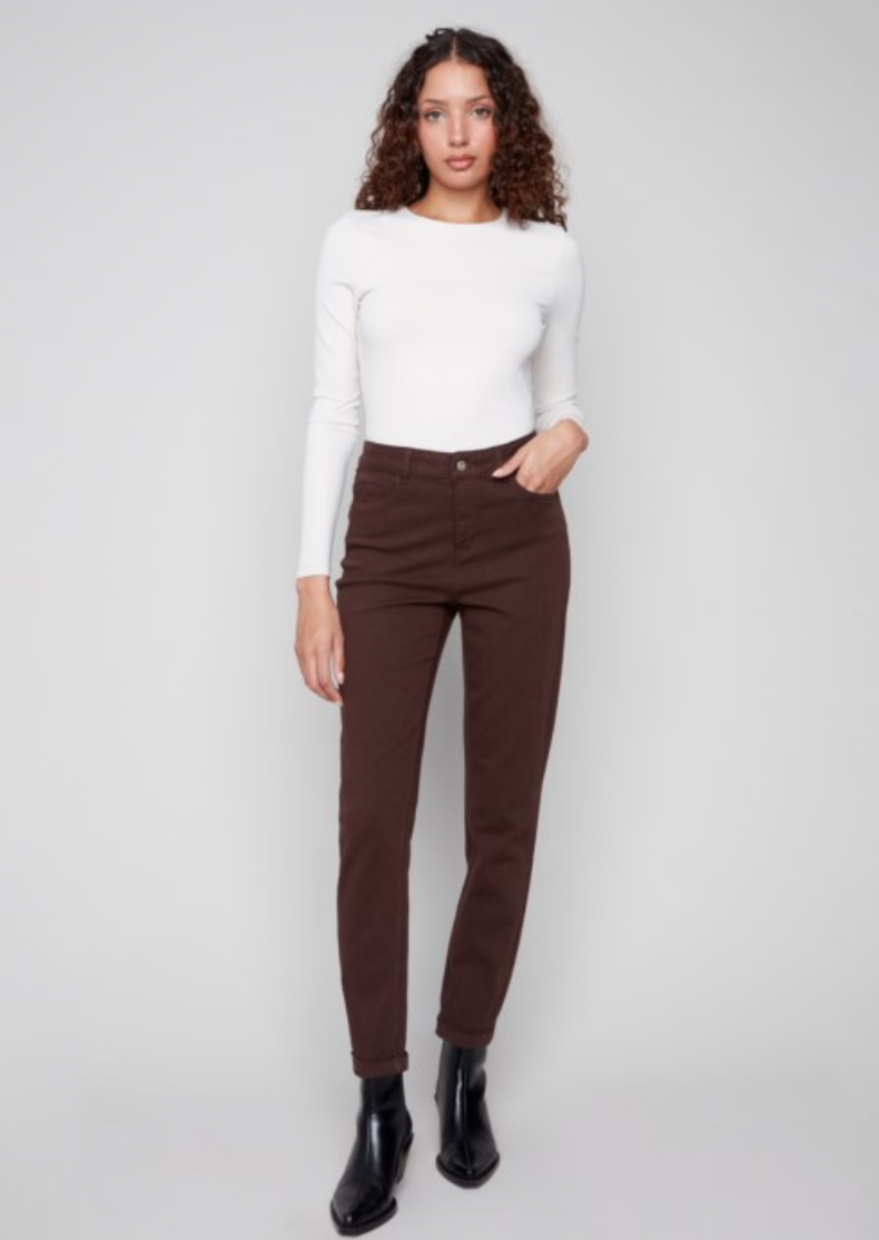 Charlie B Cuffed Hem Twill Jeans - Mocha