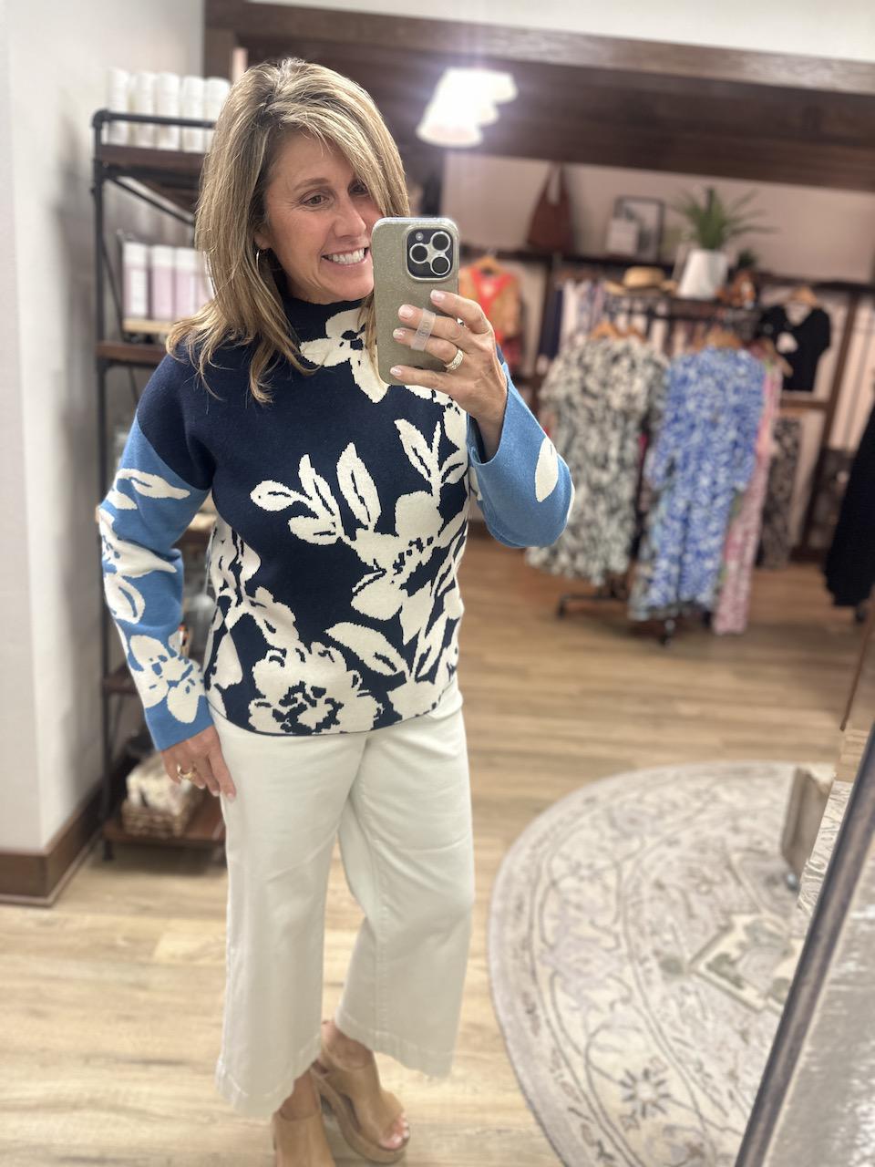 Tribal KNIT JACQUARD FUNNEL NECK SWEATER