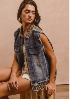 Leopard And Denim Vest