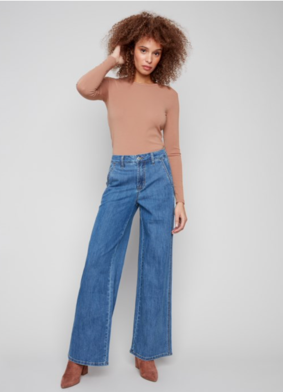 Charlie B Wide Leg Denim W/Slash Pockets