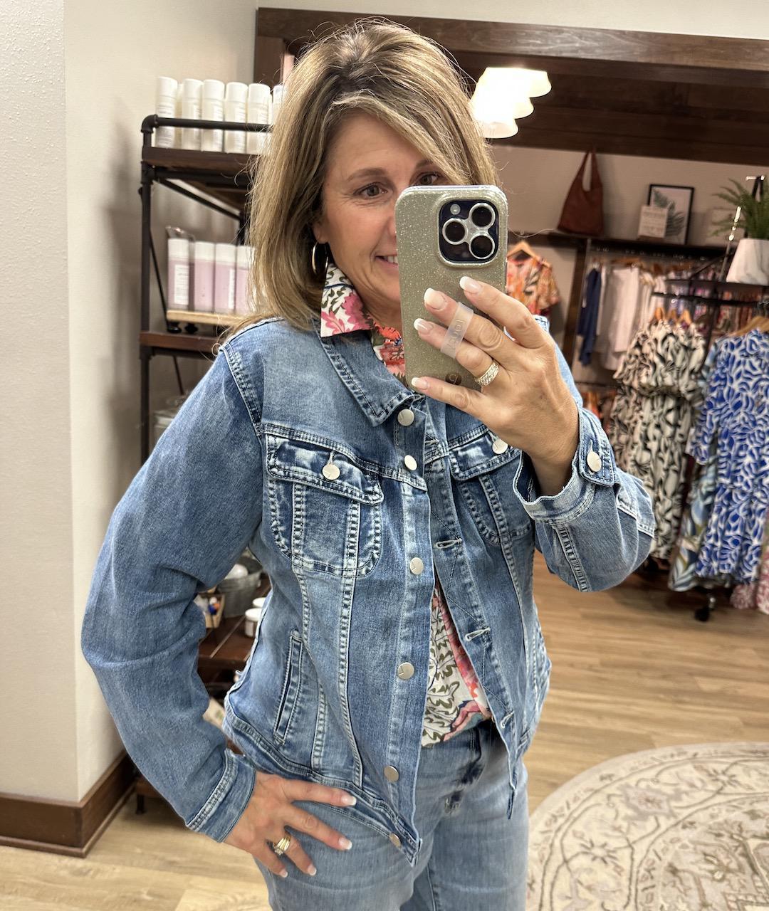 Gabriella Classic Denim Jacket in Light Blue Distressed