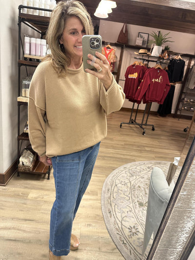 Drop Shoulder Roll Trim sweater
