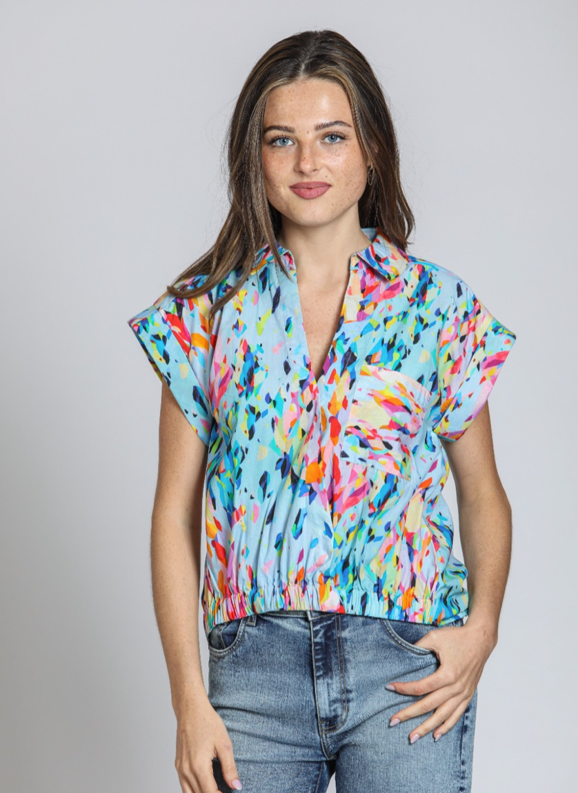 APNY Wrap Blouse w/Tabbed Cuffs